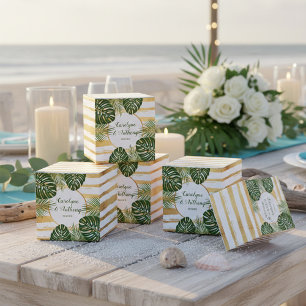 Gold Foil & Green Palm Leaf Beach Wedding Favour Box