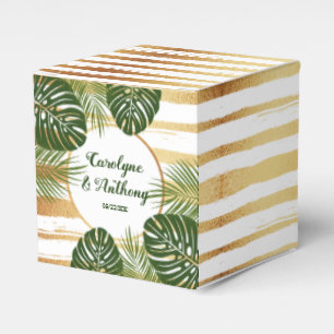 Gold Foil & Green Palm Leaf Beach Wedding Favour Box