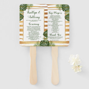Gold Foil & Green Palm Leaf Beach Wedding Hand Fan