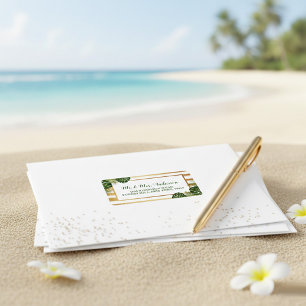 Gold Foil & Green Palm Leaf Beach Wedding Label