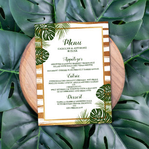Gold Foil & Green Palm Leaf Beach Wedding Menu