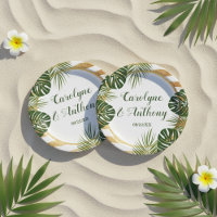 Gold Foil & Green Palm Leaf Beach Wedding