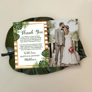 Gold Foil & Green Palm Leaf Beach Wedding Photo Thank You Card