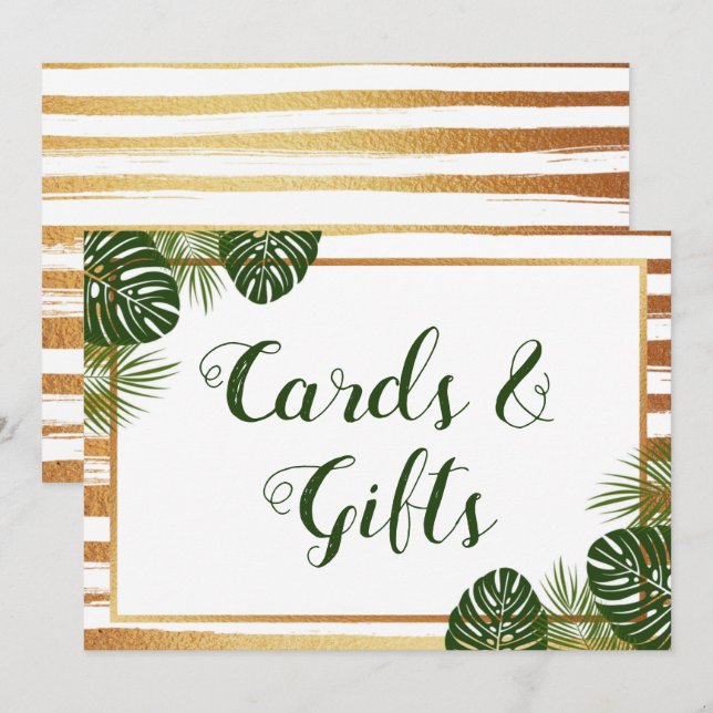 Gold Foil & Green Palm Leaf Beach Wedding Sign Invitation (Front/Back)