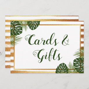 Gold Foil & Green Palm Leaf Beach Wedding Sign Invitation