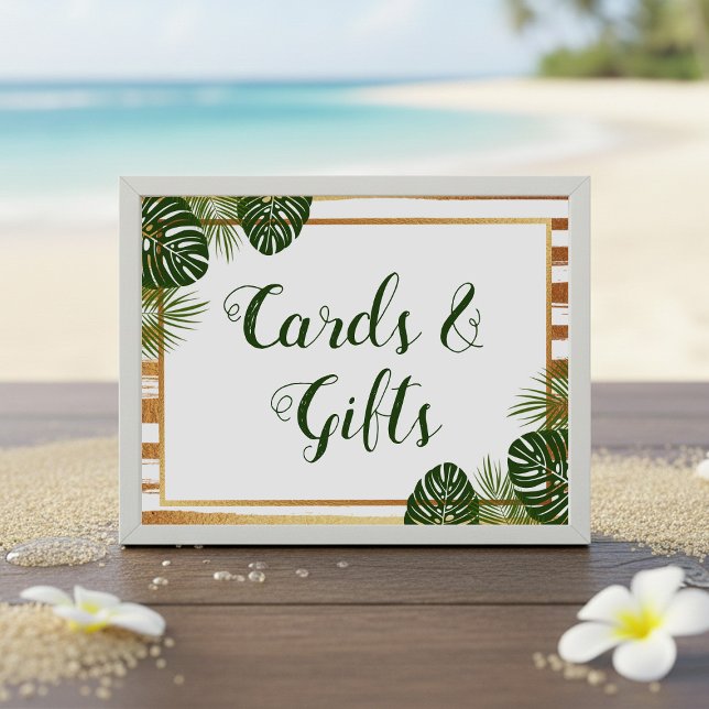 Gold Foil & Green Palm Leaf Beach Wedding Sign Invitation (Creator Uploaded)