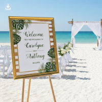 Gold Foil & Green Palm Leaf Beach Wedding Welcome