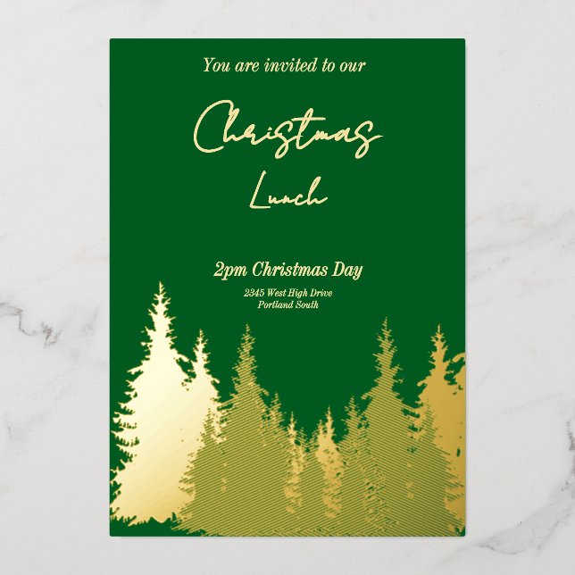 Gold Foil Green Pine Tree Christmas Party  (Front)