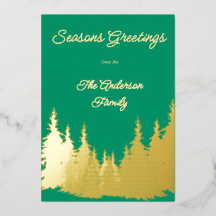 Gold Foil Green Watercolor Tree Photo Christmas Holiday Card