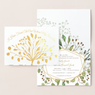 Gold Foil Greenery Geometric Wedding Invitation