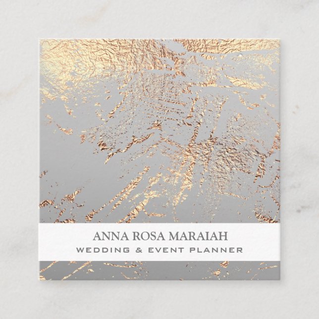 *~* Gold Foil GREY Beauty Wedding Elegant  Square Business Card (Front)
