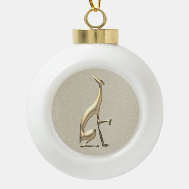 Gold Foil Greyhound Dog Simple Elegant Classy Ceramic Ball Christmas Ornament (Front)