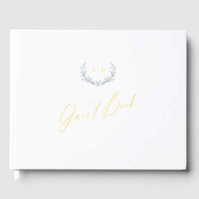 Gold Foil Guest Book Dusty Blue Monogram Wedding (Front)