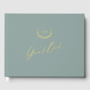 Gold Foil Guest Book Dusty Sage Monogram Wedding