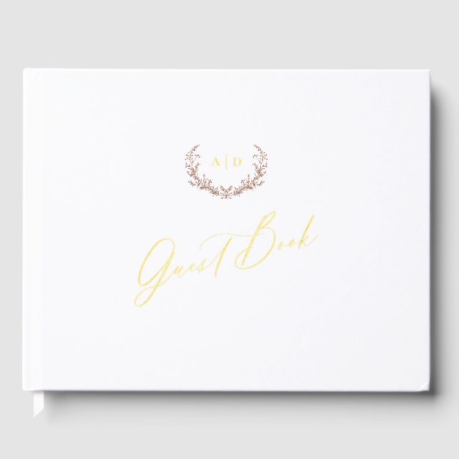 Gold Foil Guest Book Terracotta Monogram Wedding (Front)