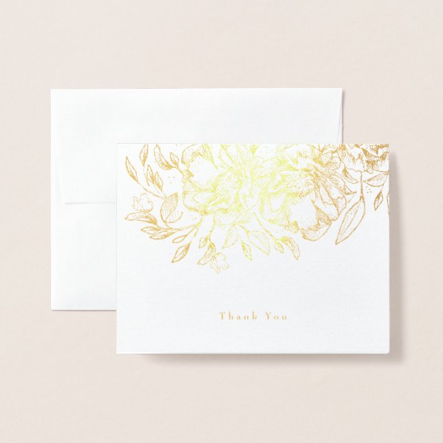 Gold Foil Hand Drawn Floral Thank You Card (Front With Envelope)