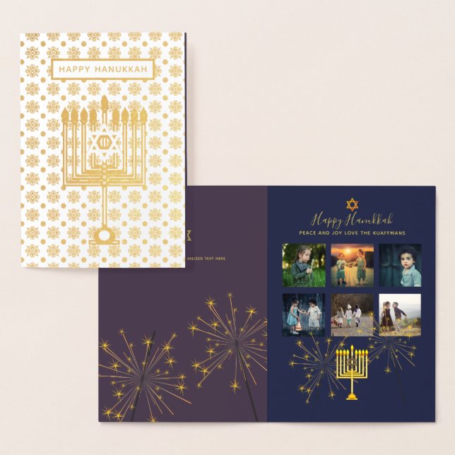 GOLD FOIL Hanukkah PHOTO Collage Mauve Blue Foil Card (Display)