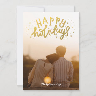 Gold Foil Happy Holidays Lettering Christmas Photo Holiday Card