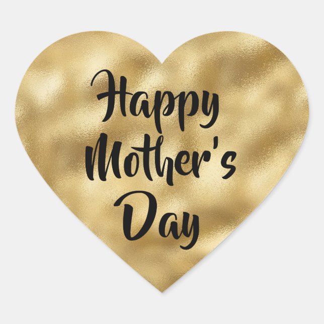 Gold Foil Happy Mother's Day Heart Sticker (Front)