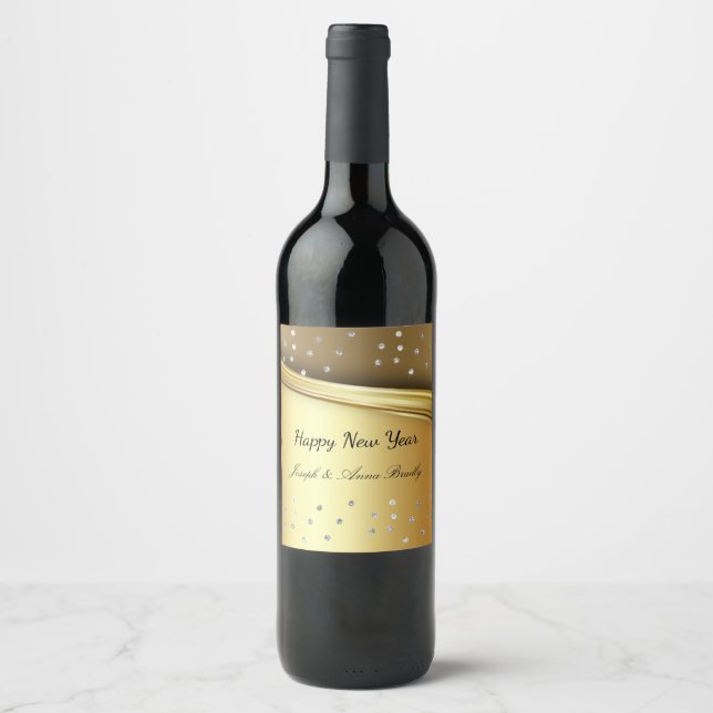 Gold Foil, Happy New Year, Custom Wine Label (Front)