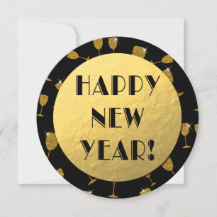 Gold Foil Happy New Year! Round Card