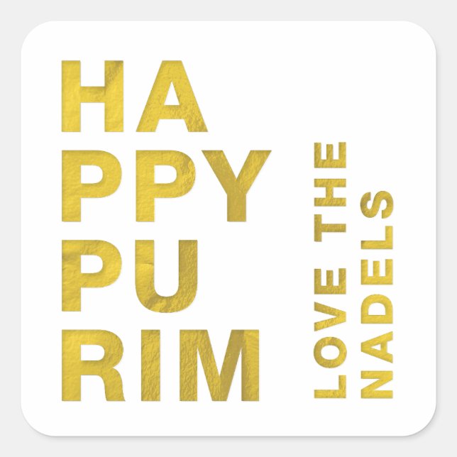 Gold Foil Happy Purim Modern Stickers (Front)