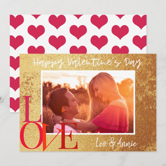 Gold Foil Happy Valentine's Day Photo Card (Front/Back)