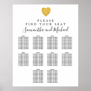 Gold Foil Heart 10-Table Wedding Seating Chart
