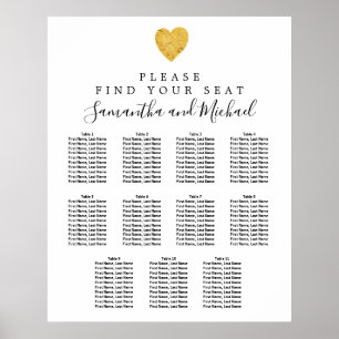 Gold Foil Heart 11-Table Wedding Seating Chart