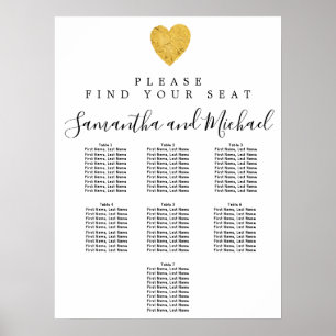 Gold foil Heart 7-Table Wedding Seating Chart