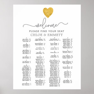 Gold Foil Heart Alphabetical Wedding Seating Chart