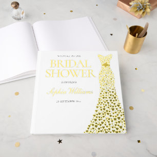 Gold Foil Heart Dress Bridal Shower Golden Guest Book