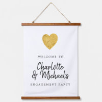 Gold Foil Heart Engagement Party Welcome Banner
