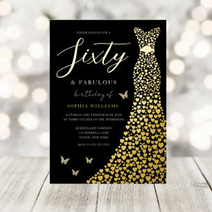 Gold Foil Heart Gown Black 60th Birthday Party