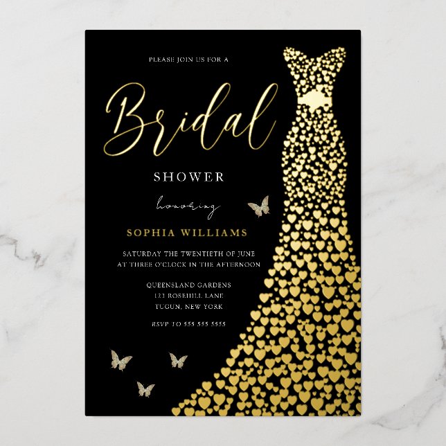 Gold Foil Heart Gown with Black Bridal Shower  (Front)
