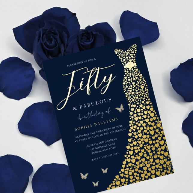 Gold Foil Heart Gown with Navy 50th Birthday Party (Creator Uploaded)