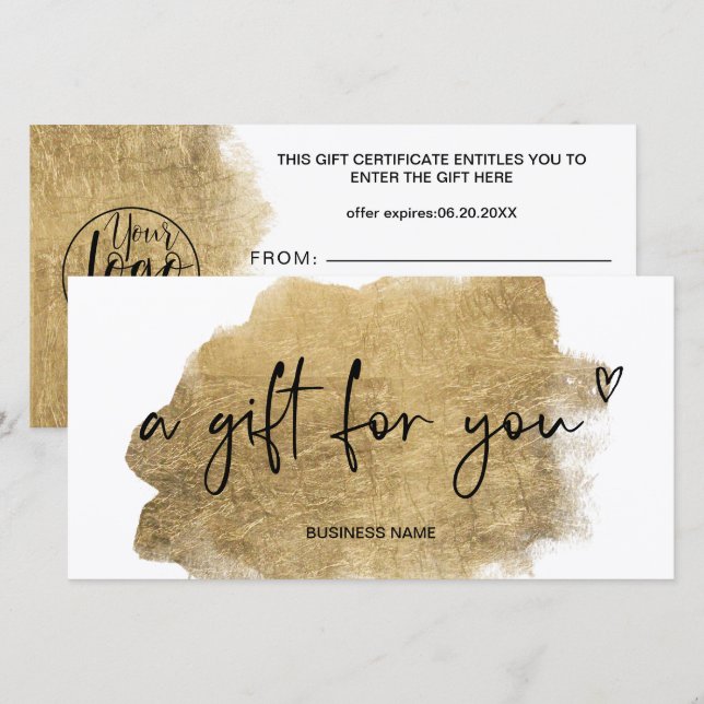 gold foil heart logo gift certificate (Front/Back)