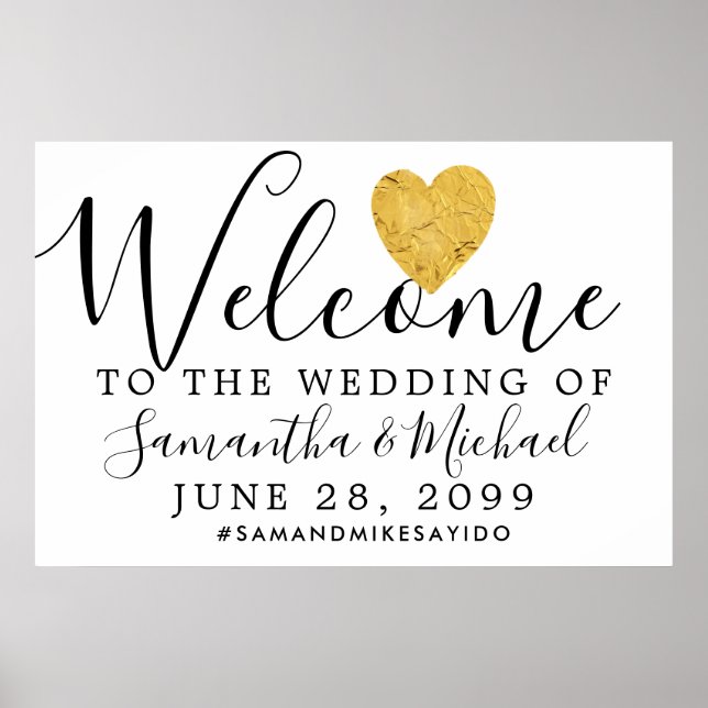 Gold Foil Heart Modern Wedding Welcome Sign (Front)