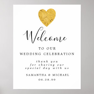 Gold Foil Heart Modern Welcome to Our Wedding Sign