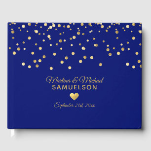 Gold Foil Heart Navy Blue Wedding Guest Book