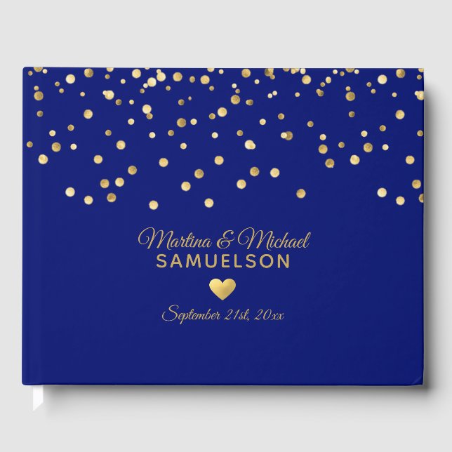 Gold Foil Heart Navy Blue Wedding Guest Book (Front)