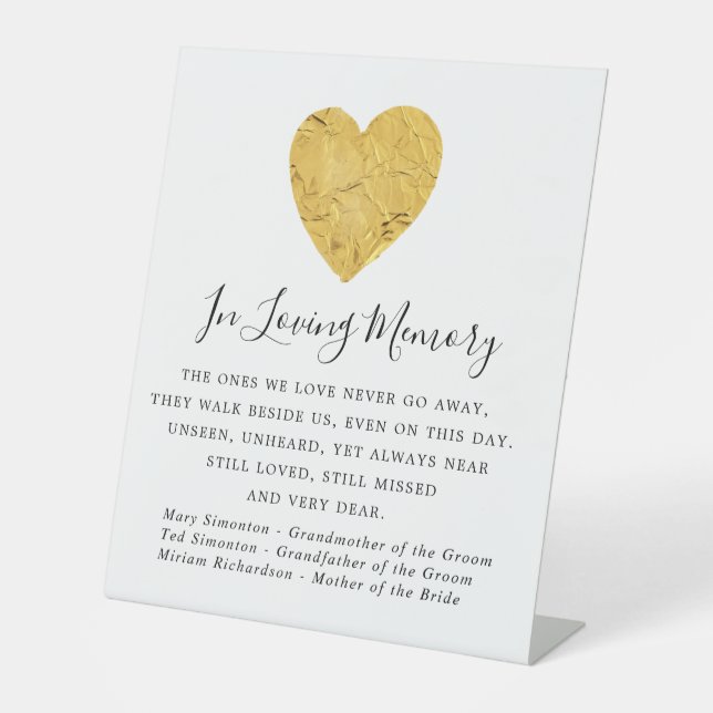 Gold Foil Heart Wedding Memorial Sign (Front)