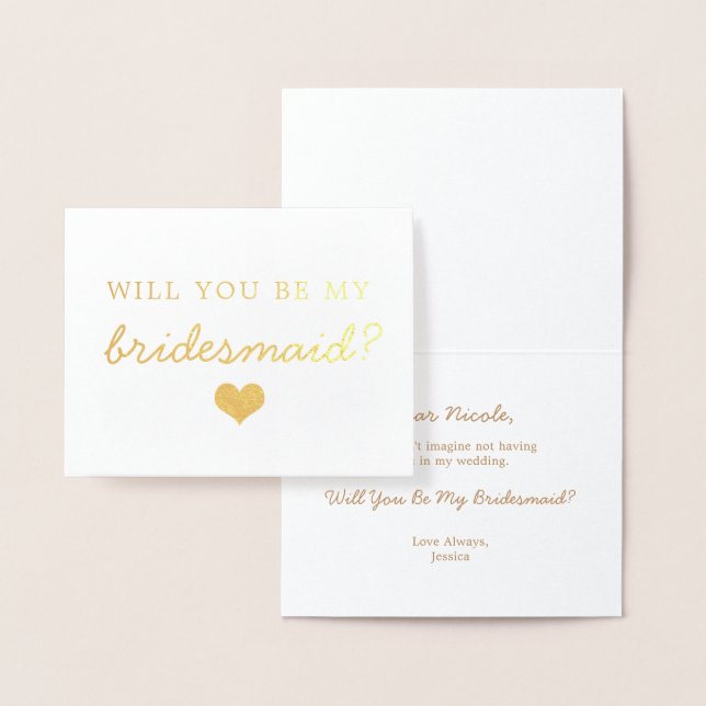 Gold Foil Heart Will You Be My Bridesmaid Card (Display)