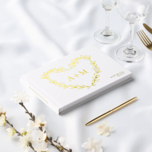 Gold Foil Heart Wreath 2 Initial Monogram Wedding Guest Book