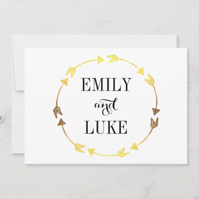 Gold Foil Heart Wreath Romantic Engagement Invitation (Front)