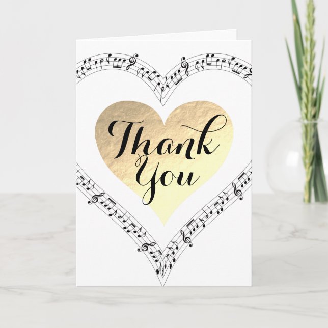 Gold foil heart you music thank you card (Front)