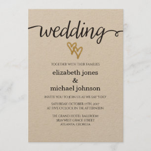 Gold Foil Hearts Kraft Paper Wedding Invitation