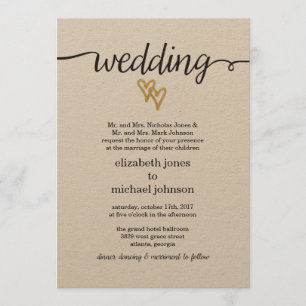 Gold Foil Hearts Kraft Paper Wedding Invitation
