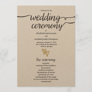 Gold Foil Hearts Kraft Paper Wedding Program Programme