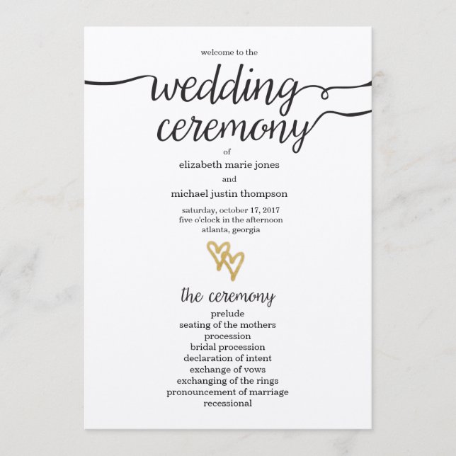 Gold Foil Hearts Kraft Paper Wedding Program Programme (Front)